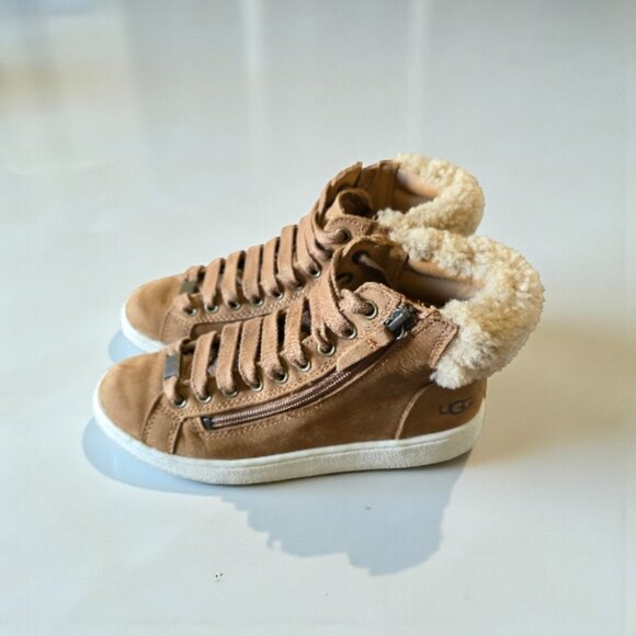 UGG Olive High Top Sneaker Boots Chestnut Shearling Lined Side Zip Women 6 - Picture 1 of 10